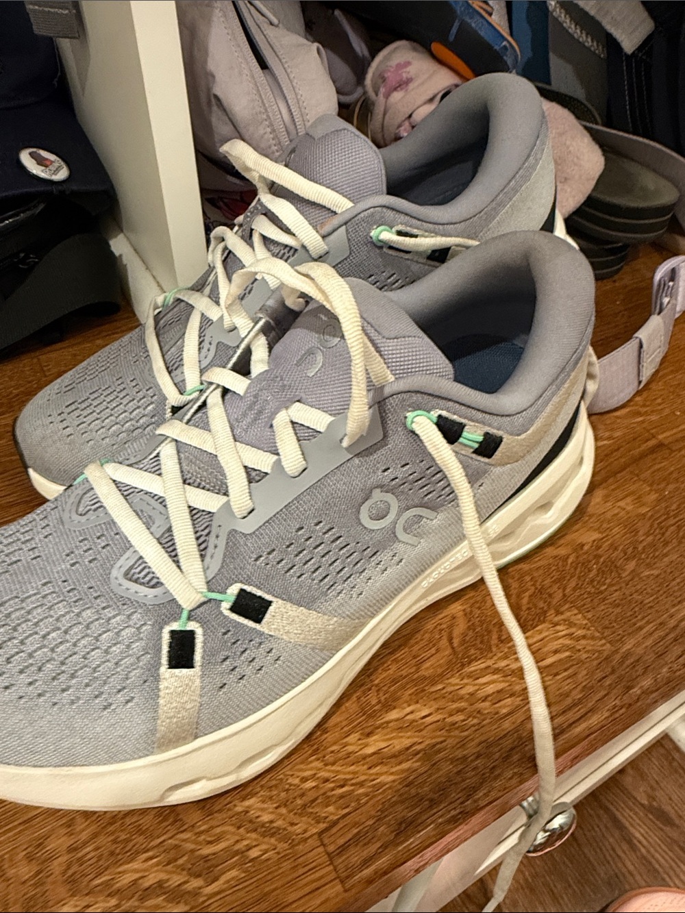 On Running Light Gray Athletic Sneakers with Mint Accent